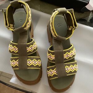 UGG Olive Sandals with Yellow and Pink Details